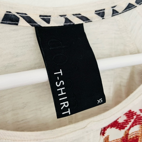 Anthropologie Dolan T-Shirt Aztec Embroidered Red Bronze Woven XS - Picture 2 of 5